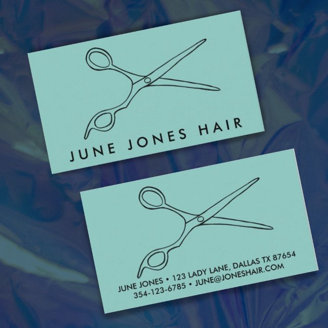 Hair Stylist Scissors Chic Line Drawing CUSTOM Business Card (Hairdressers! Add your own info, change the text, font, colors of this customizable business card. )