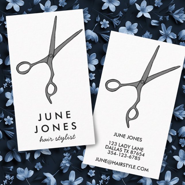 Hair Stylist Scissors Chic Minimal Line Art CUSTOM Business Card (Hair stylist barber salon minimalist scissors custom business cards.)