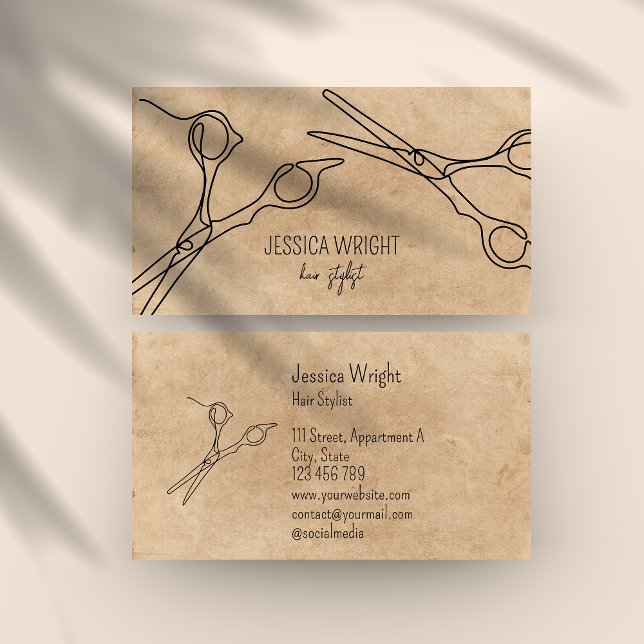 Hair Stylist Scissors Chic Modern Simple Line Art  Business Card (Creator Uploaded)