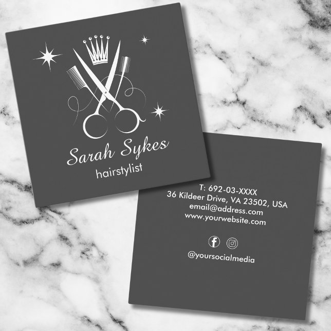 Hair Stylist Scissors Dark Grey Barber Custom Square Business Card (Creator Uploaded)