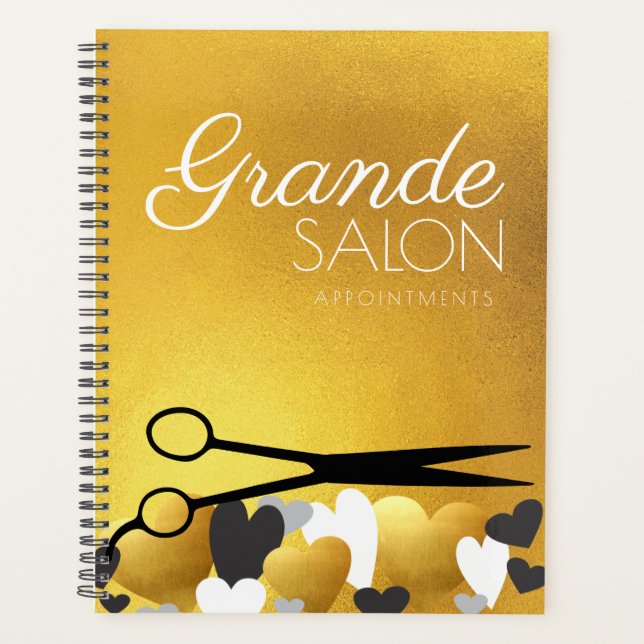 Hair stylist scissors faux gold salon appointment planner (Front)