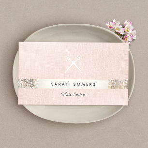Hair Stylist Scissors Logo FAUX Sequin Pink Salon Business Card