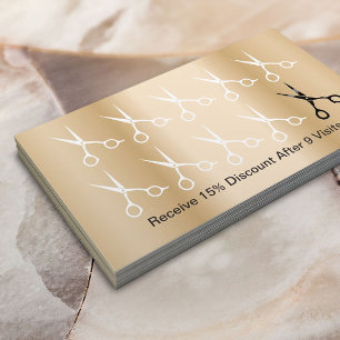 Hair Stylist Scissors Modern Gold Loyalty Punch Card
