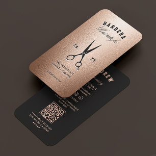 Hair Stylist Scissors Rosegold Black Modern Business Card