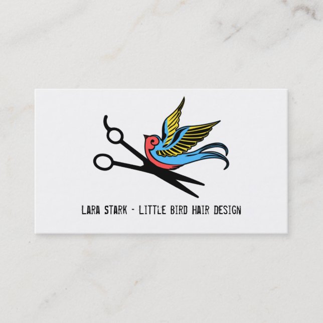 hair stylist scissors swallow tattoo retro cosmo business card (Front)