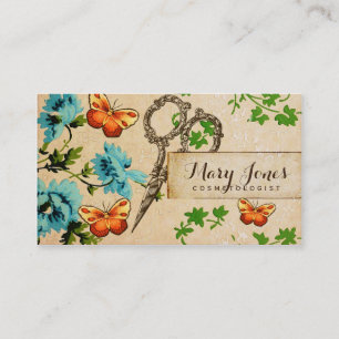 hair stylist scissors vintage floral girly appointment card
