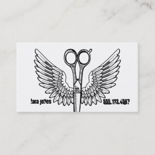 hair stylist scissors wings tattoo retro cosmo business card