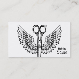 hair stylist scissors wings tattoo retro vintage appointment card