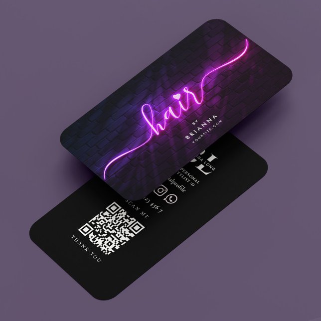 Hair Stylist Script Hairstylist Neon Purple  Business Card (Hair Stylist Script Hairstylist Neon Purple Business Card
)