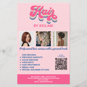 Hair Stylist Services 3 Photos Groovy QR Code Flyer