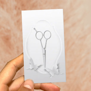 Hair Stylist Silver Scissor & Butterfly Paper Art  Business Card
