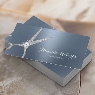Hair Stylist Silver Scissor Dusty Blue Salon Business Card