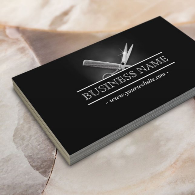 Hair Stylist Silver Scissor Modern Hair Salon Business Card (Creator Uploaded)