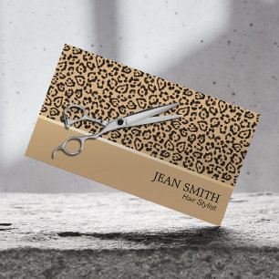 Hair Stylist Silver Scissor Modern Leopard Print Business Card