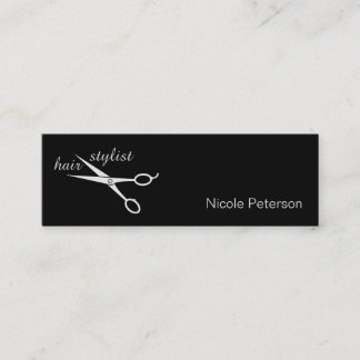 Hair Stylist - Silver Scissors black background Bu Mini Business Card