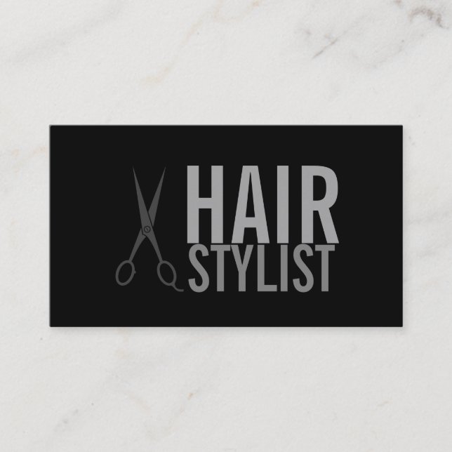 Hair Stylist - Silver Scissors  black background Business Card (Front)
