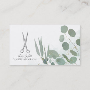 Hair Stylist Silver Scissors Eucalyptus Gold Business Card