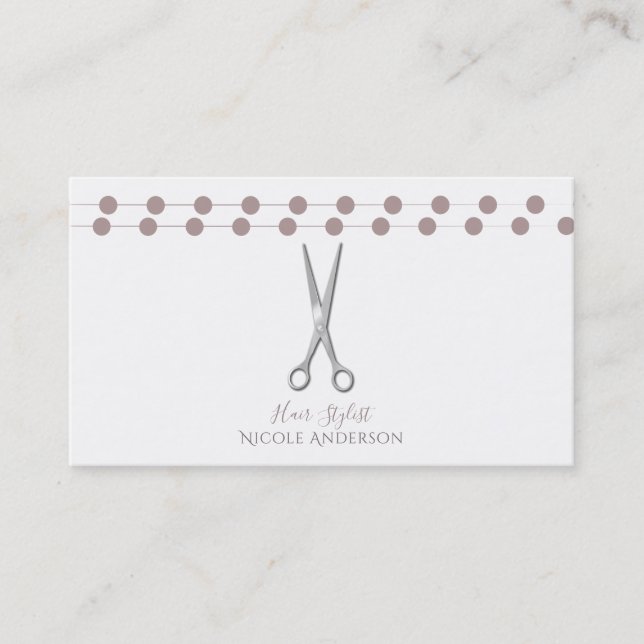 Hair Stylist Silver Scissors Minimal Mauve Pink Business Card (Front)
