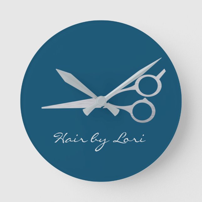 Hair Stylist Silver  Scissors Personalised Round Clock (Front)