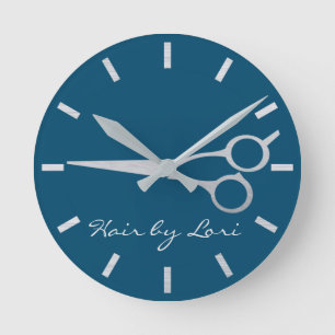 Hair Stylist Silver  Scissors Personalised Round Clock