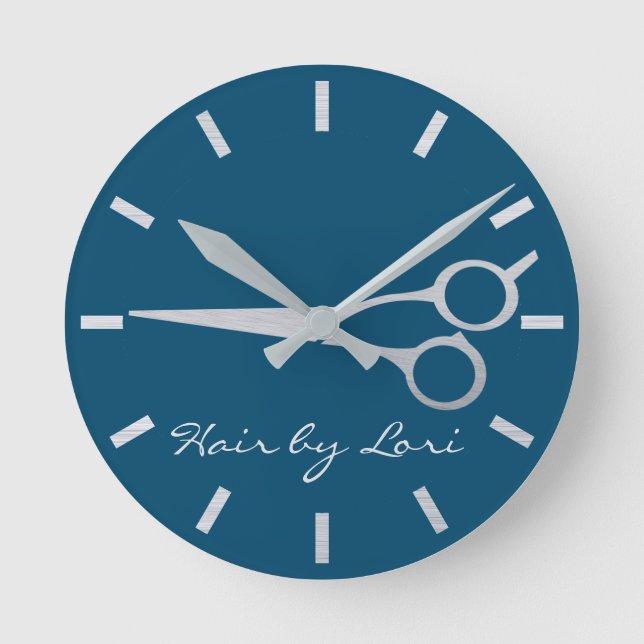 Hair Stylist Silver  Scissors Personalised Round Clock (Front)