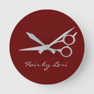 Hair Stylist Silver  Scissors Personalised Round Clock