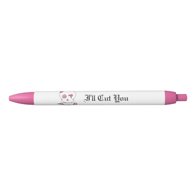 Hair Stylist Skull & Scissor Crossbones - Pink #5 Black Ink Pen (Front)