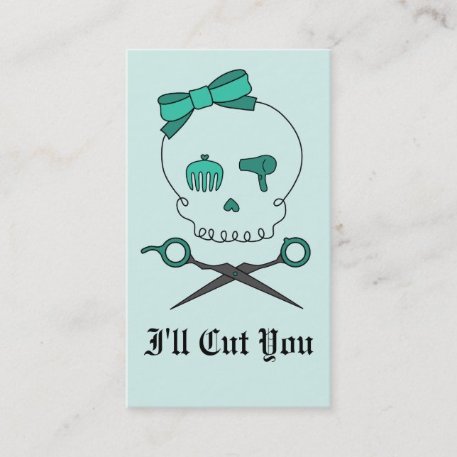 Hair Stylist Skull & Scissor Crossbones -Turquoise Appointment Card (Front)
