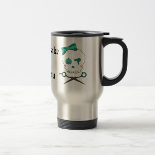 Hair Stylist Skull & Scissor Crossbones -Turquoise Travel Mug