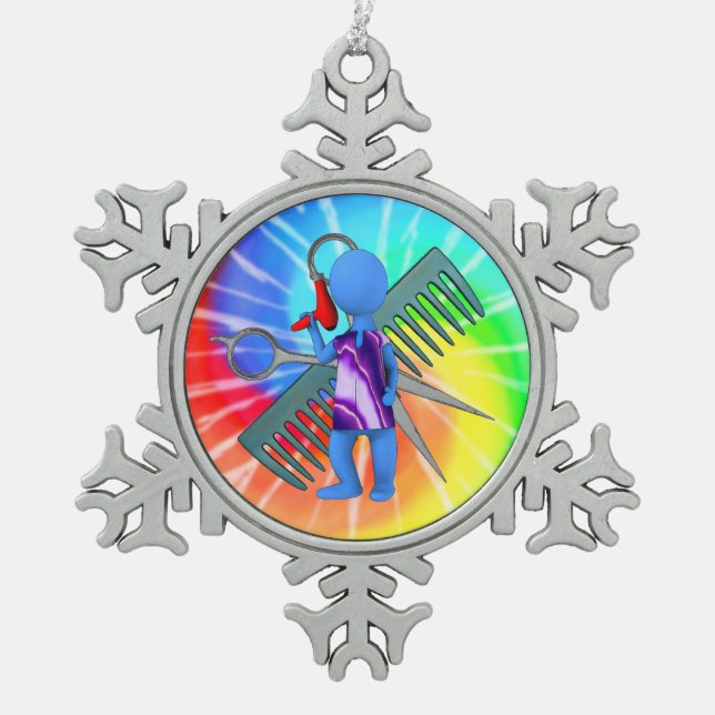 Hair Stylist Snowflake Pewter Christmas Ornament (Front)