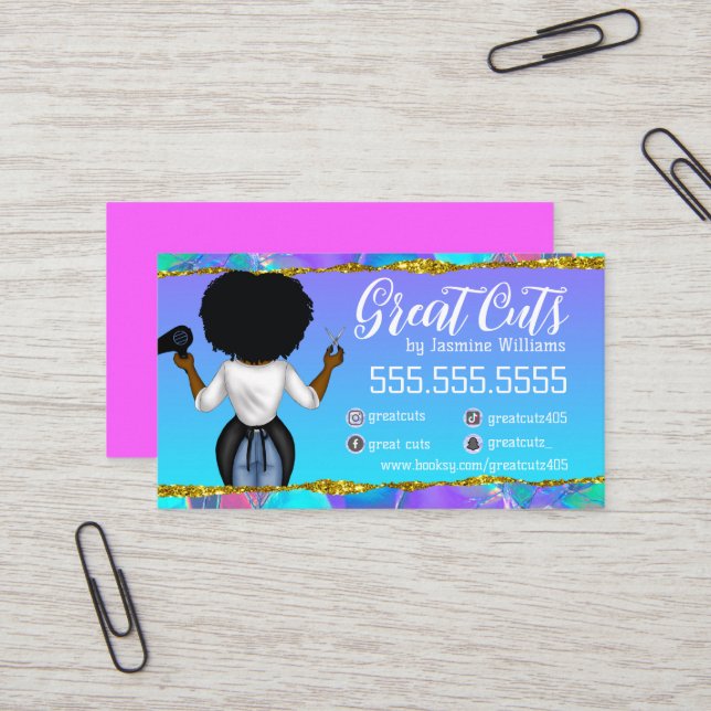 Hair Stylist Social Media Business Card (Front/Back In Situ)