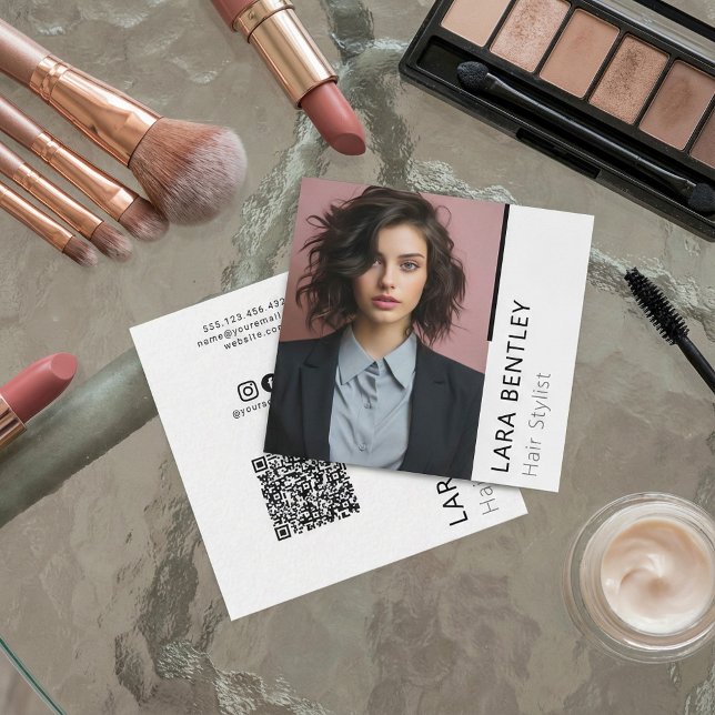 Hair stylist social media QR code business card (Hair stylist social media QR code business card.)