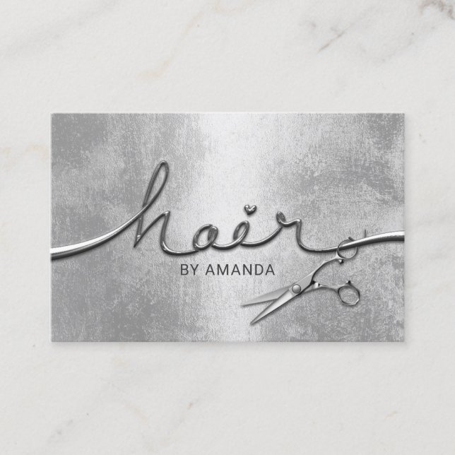 Hair Stylist Stylish Silver 3D Typography Salon Appointment Card (Front)