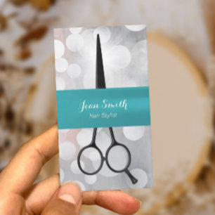 Hair Stylist Teal Ribbon Modern Silver Appointment Card