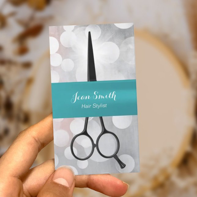 Hair Stylist Teal Ribbon Modern Silver Appointment Card (Creator Uploaded)