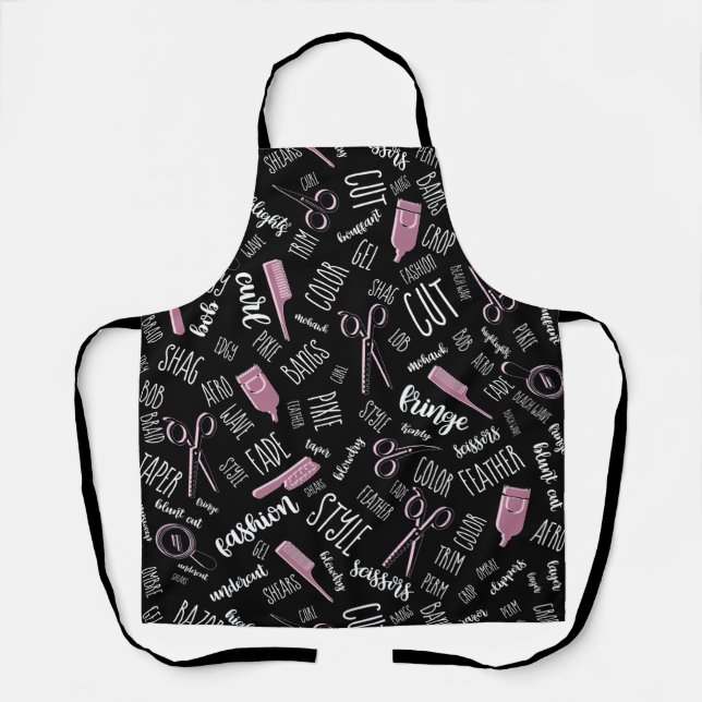 Hair Stylist Text and Tools Pink2 ID749 Apron (Front)