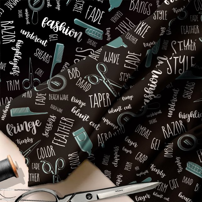 Hair Stylist Text and Tools Teal2 ID749 Fabric (Creator Uploaded)