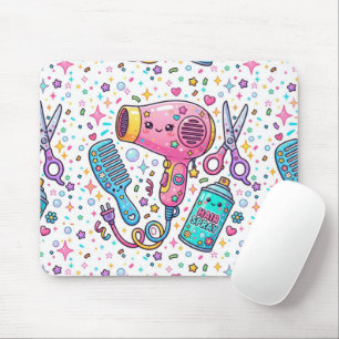 Hair Stylist Tools in Kawaii Art Style Mouse Mat