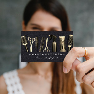Hair Stylist Tools   Leather Business Card