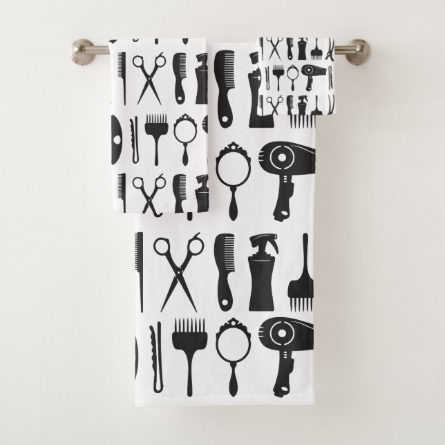 Hair stylist tools pattern bath towel set (Insitu)