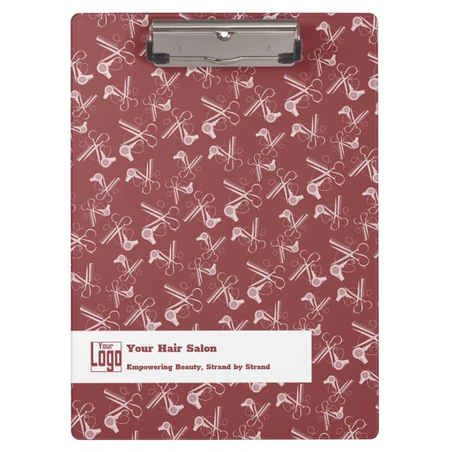 Hair Stylist Tools Pattern Burgundy Pink White Clipboard (Front)