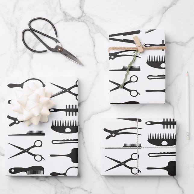 Hair stylist tools pattern wrapping paper sheet (Front)