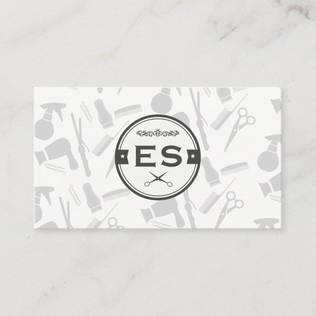 Hair Stylist Tools with a Kiss Gold Lux Monogram Business Card (Front)
