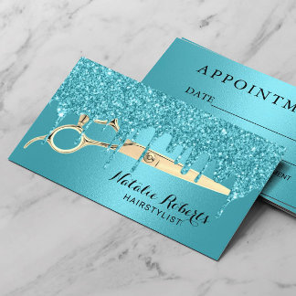Hair Stylist Turquoise Drips Salon Appointment Card