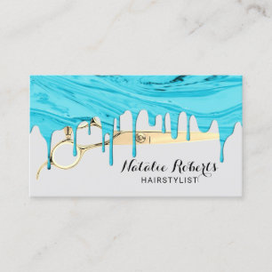 Hair Stylist Turquoise Marble Drips Beauty Salon Business Card