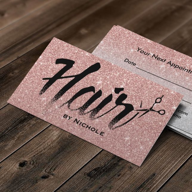 Hair Stylist Typography Rose Gold Glitter Modern Appointment Card (Creator Uploaded)