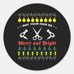 Hair Stylist Ugly Christmas Knit Sweater Gift Classic Round Sticker