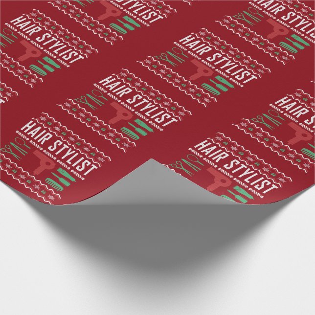 Hair Stylist Ugly Christmas Sweater Wrapping Paper (Corner)