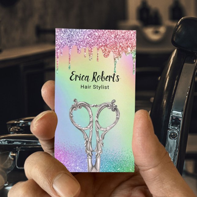 Hair Stylist Unicorn Glitter Drips Beauty Salon Business Card (Creator Uploaded)