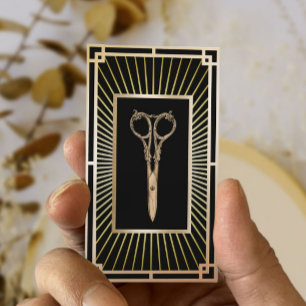 Hair Stylist Vintage Art Deco Gold Scissor Classy Business Card